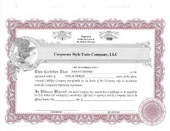 20 Custom StockSmith Certificates with Units for LLC